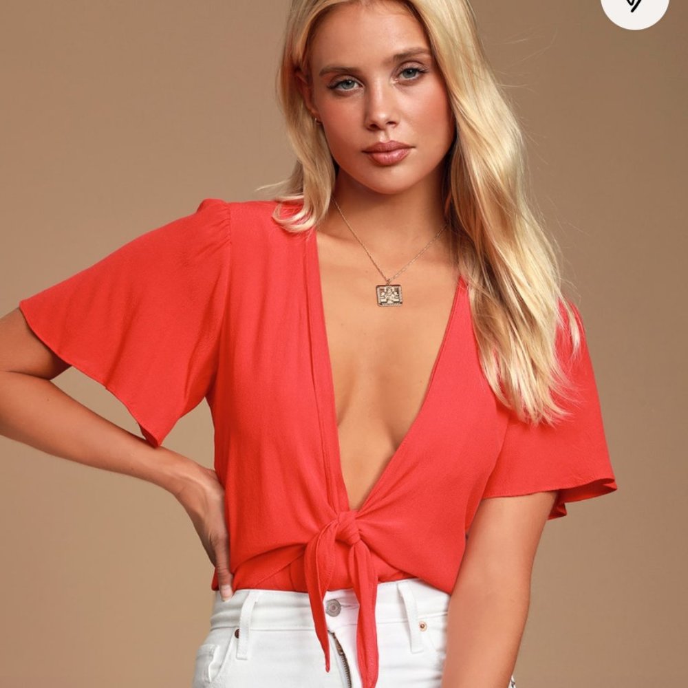 Lulu's Cory Red Tie-Front Bodysuit